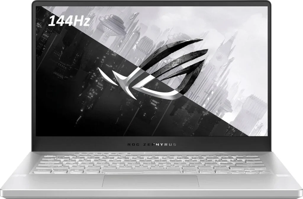 لابتوب روج زيفيريس من اسوس G14، بشاشة 14 انش FHD بتقنية IPS، و144Hz بمعالج AMD رايزن 9 5900HS ثماني النواة، انفيديا جيفورس RTX 3060، ملحقات تيكبوت ابيض مون لايت(16GB RAM/منفذ PCIe1تيرابايت/ SSD)
