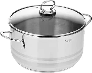 بريستيج كسرولة من الستانلس ستيل مقاس 24 سم مع غطاء زجاجي، كسرولة متوافقة مع الحث الحراري، 5.6 لتر فضي 18/10
