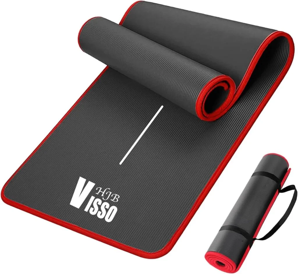 اتش جي بي فيسو سجادة يوجا مضادة للانزلاق بسمك 10 ملم مع حزام حمل للرجال والنساء، سجادة بيلاتيس ان بي ار عالية الكثافة مضادة للتمزق لليوغا والبيلاتس والمنزل واللياقة البدنية والتمارين
