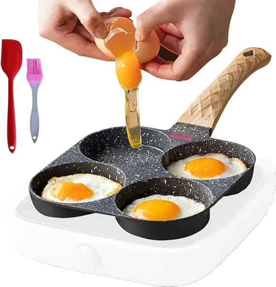 مقلاة بيض غير لاصقة مكونة من 4 اكواب صحية الجرانيت على شكل قلب للافطار والبان كيك للغاز وموقد الحث اواني طبخ للاومليت للاستخدام في الاماكن المغلقة والمفتوحة والتخييم والسفر جلوكلوز، أسود